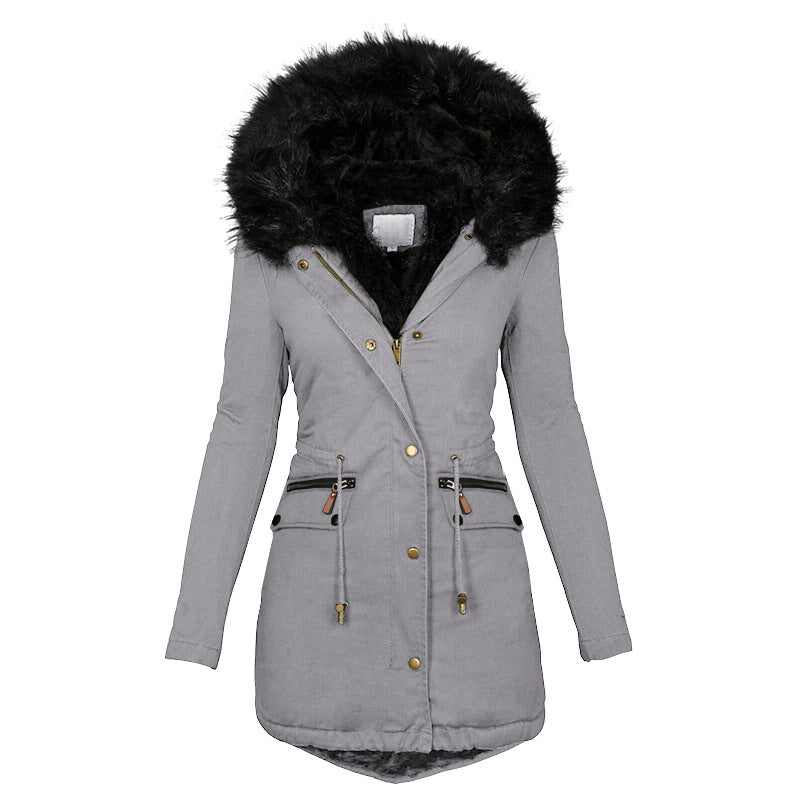 Women's Plush Hooded Parkas Winter Warm Thick Zip-up Jackets Women Gym From House Grey 2XL
