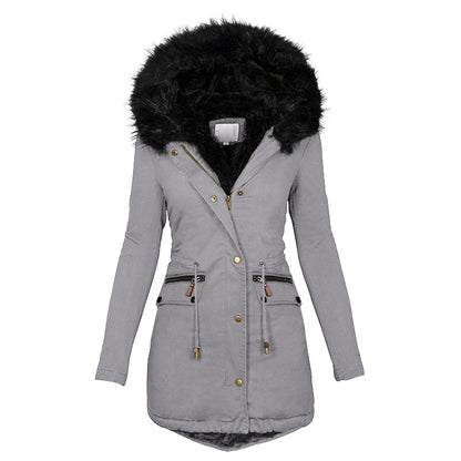 Women's Plush Hooded Parkas Winter Warm Thick Zip-up Jackets Women Gym From House Grey 2XL