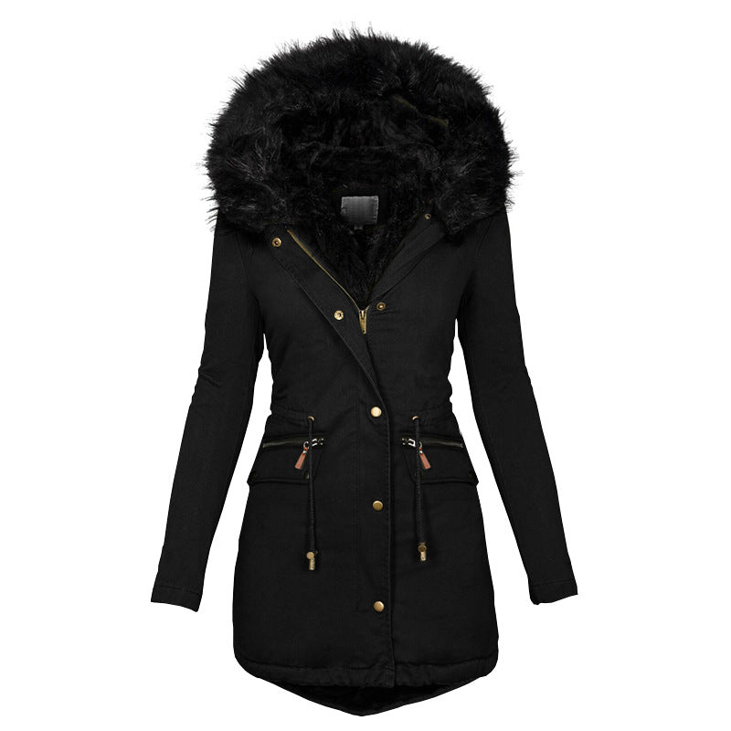 Women's Plush Hooded Parkas Winter Warm Thick Zip-up Jackets Women Gym From House Black 2XL