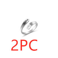 Hollow Cross Double Ring Stainless Steel Engraved Faith Simple Ring Jewelry dealsniper-net S925Silver 9 2PCS