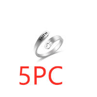 Hollow Cross Double Ring Stainless Steel Engraved Faith Simple Ring Jewelry dealsniper-net S925Silver 9 5PCS