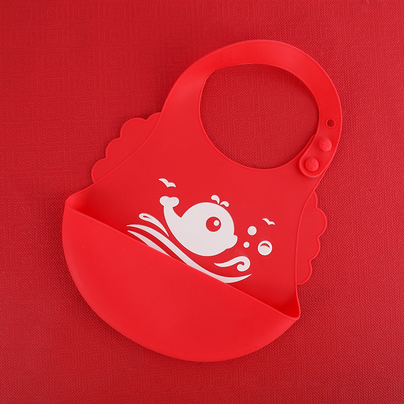Waterproof Soft Baby Silicone Bibs Cute Cartoon Printed Kids Girl Boy Adjustable Children Bib Baby Lunch Feeding Stuff Kids dealsniper-net Red whale