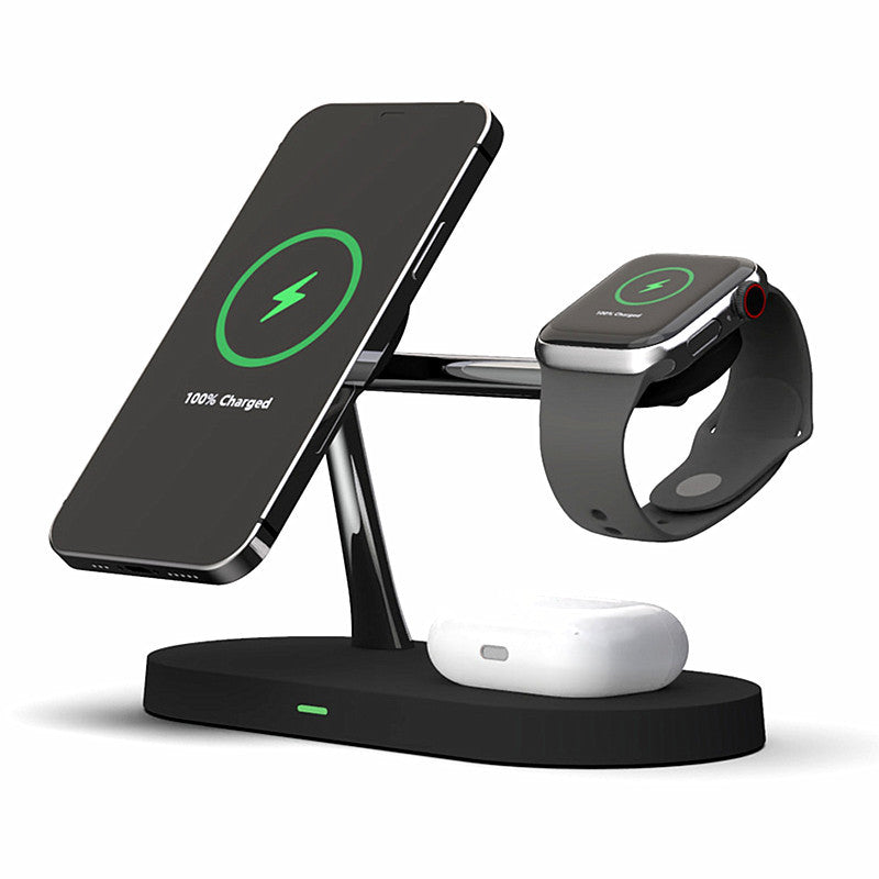 Multifunctional Five-In-One Magnetic Wireless Charging Watch Headset Desktop Mobile Phone Holder Charger 15W Fast Charge Gadgets dealsniper-net Black USB