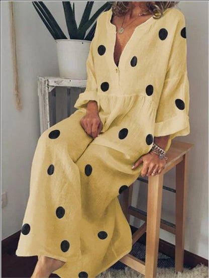 Hot Selling European and American Fashion Women's Maxi Bohemian Polka Dot Print Dress Women dealsniper-net Yellow 2XL