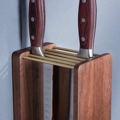 Kitchen Knife Rack Wall-Mounted Vertical Dual-Purpose Kitchen Knife Storage Rack Scissors Rack Free Perforated Black Walnut Multi-Function Kitchen DealSniper.net
