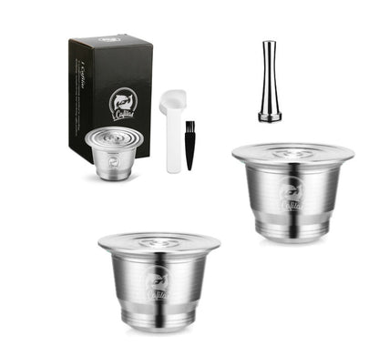 Stainless Steel Reusable Nespresso Refillable Coffee Capsule Pod Filter Kitchen DealSniper.net 3Capsule 1Tamper