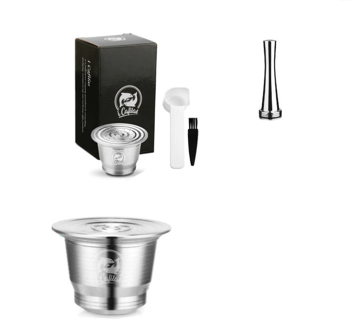 Stainless Steel Reusable Nespresso Refillable Coffee Capsule Pod Filter Kitchen DealSniper.net 2Capsule 1Tamper
