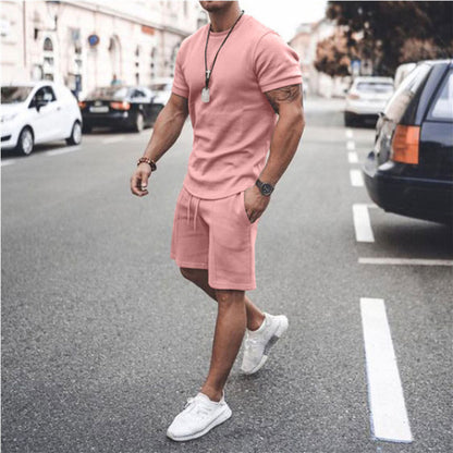 Short Sleeve Shorts Two-Piece Sports And Leisure Men dealsniper-net Pink 2XL