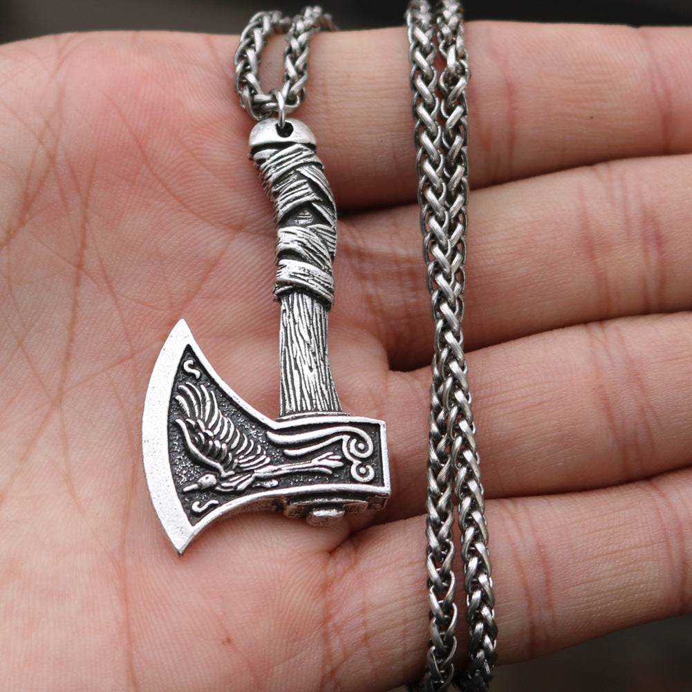 Double Axe Pendant Men's Necklace Jewelry dealsniper-net Silver Snake bone chain