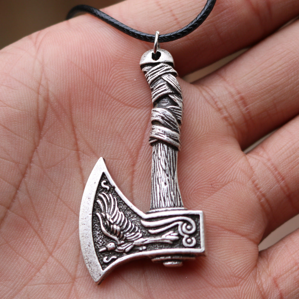 Double Axe Pendant Men's Necklace Jewelry dealsniper-net Silver Black wax rope