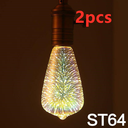 LED Light Bulb 3D Decoration Bulb Firework Lights Novelty Lamp Home Decor Gym From House 2pcs ST64