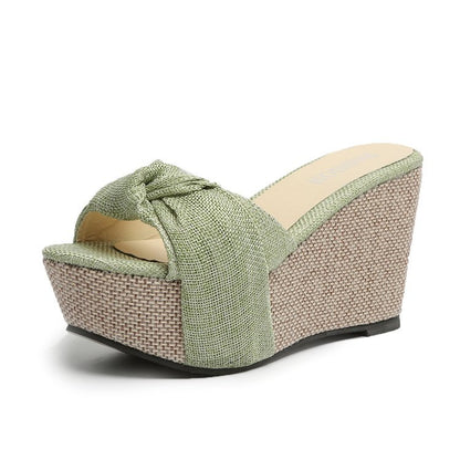 Fashion Slope Heel Fish Mouth Bowknot Casual Women Sandals Women dealsniper-net Green 35