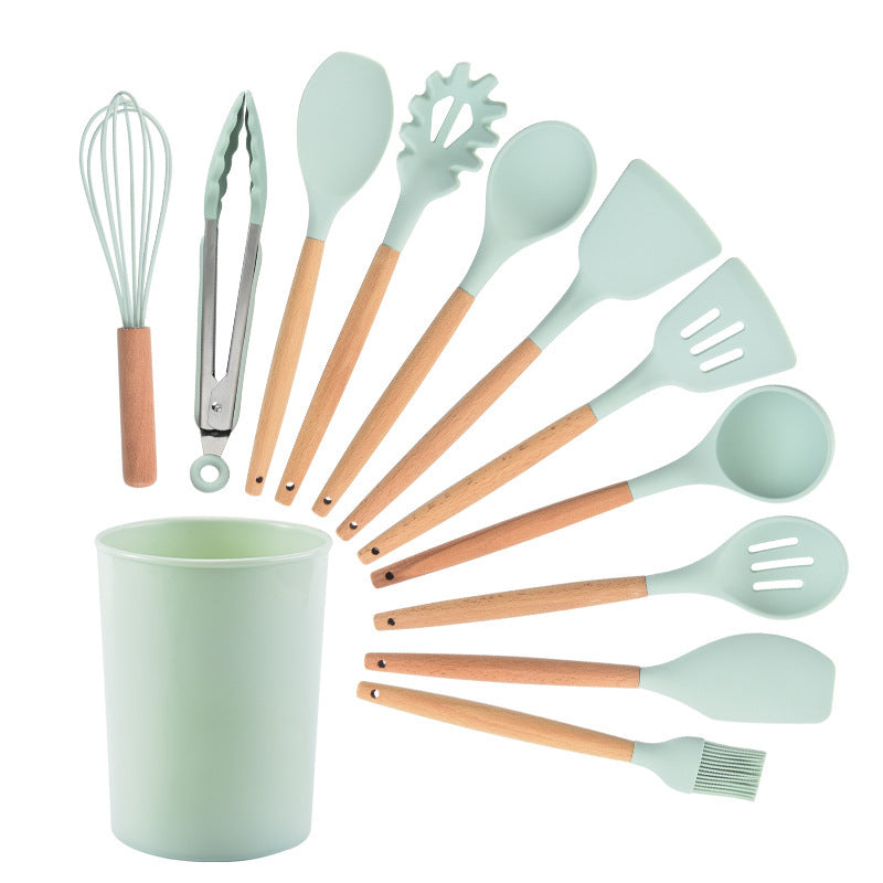 Wooden Handle Silicone Kitchenware 12-Piece Non-Stick Spatula Home dealsniper-net