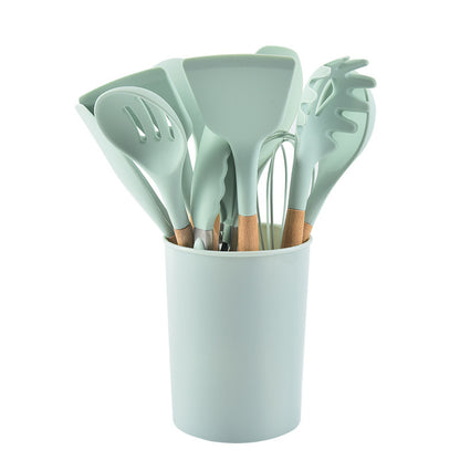 Wooden Handle Silicone Kitchenware 12-Piece Non-Stick Spatula Home dealsniper-net Light Green