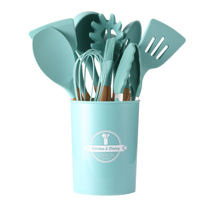 Wooden Handle Silicone Kitchenware 12-Piece Non-Stick Spatula Home dealsniper-net Green