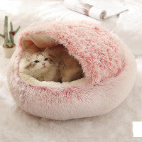 Pet Bed Round Plush Warm Bed House Soft Long Plush Bed 2 In 1 Bed Pets dealsniper-net