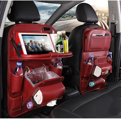 PU Leather Car Storage Bag Multifunction Seat Back Tray Vehicle dealsniper-net Wine red