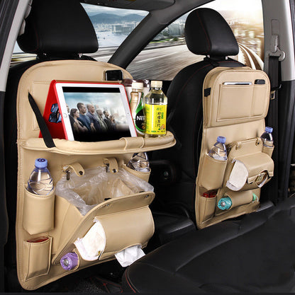 PU Leather Car Storage Bag Multifunction Seat Back Tray Vehicle dealsniper-net Beige