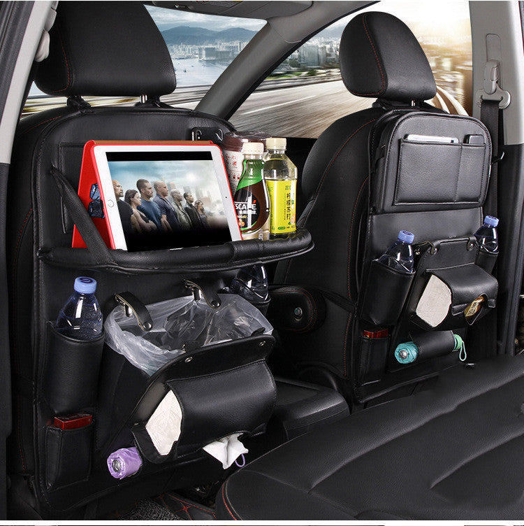 PU Leather Car Storage Bag Multifunction Seat Back Tray Vehicle DealSniper.net Black