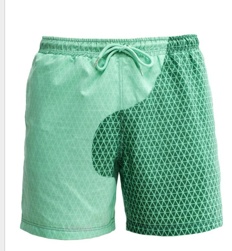 Discoloration In Water Beach Sports Fitness Shorts Quick-Drying Swimming Trunks Temperature Change Men dealsniper-net Green pattern 2XL