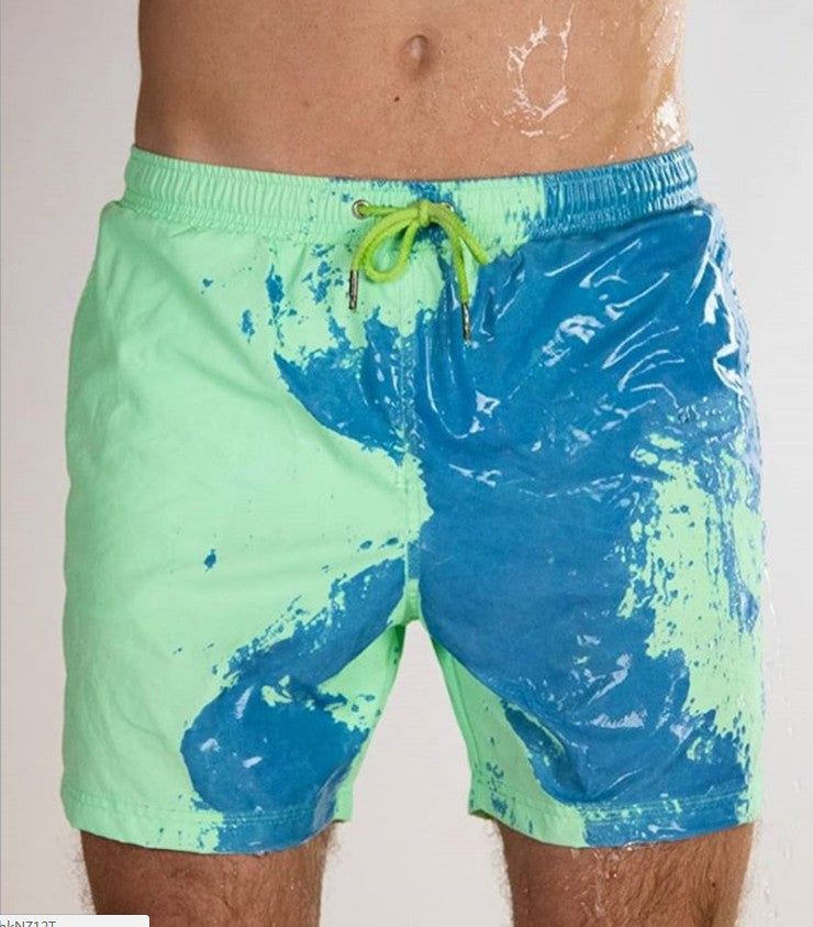 Discoloration In Water Beach Sports Fitness Shorts Quick-Drying Swimming Trunks Temperature Change Men dealsniper-net Green 2XL