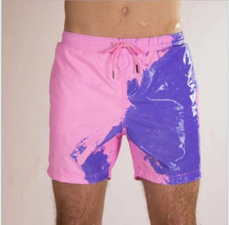 Discoloration In Water Beach Sports Fitness Shorts Quick-Drying Swimming Trunks Temperature Change Men dealsniper-net Pink 2XL