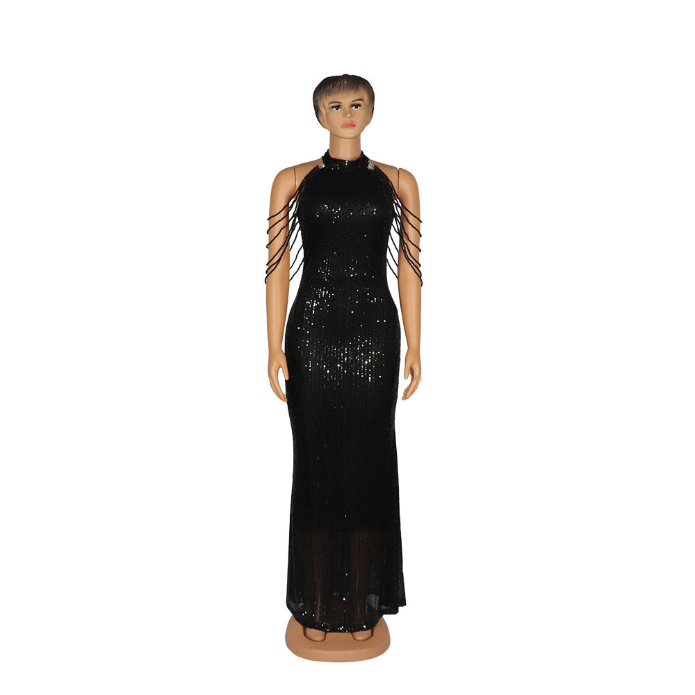 African Ladies' Quality High Stretch Sequin Mermaid Dress Women DealSniper.net Black L