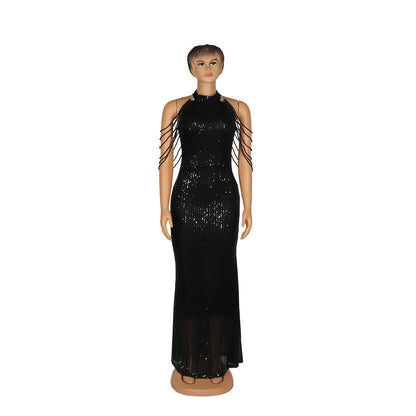 African Ladies' Quality High Stretch Sequin Mermaid Dress Women DealSniper.net Black L