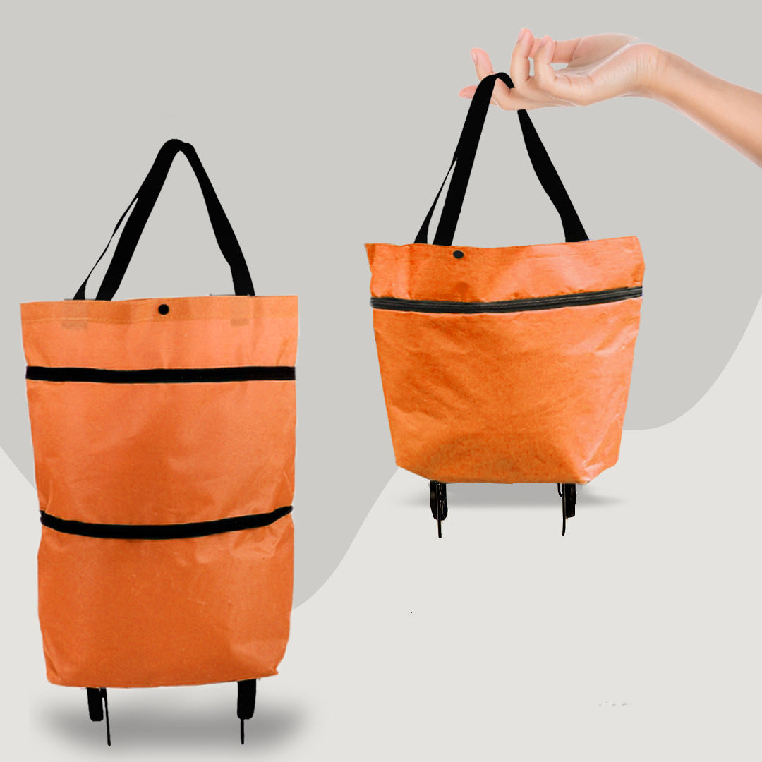 2 in 1 Foldable Shopping Cart with Wheels Premium Oxford Fabric Women dealsniper-net Orange