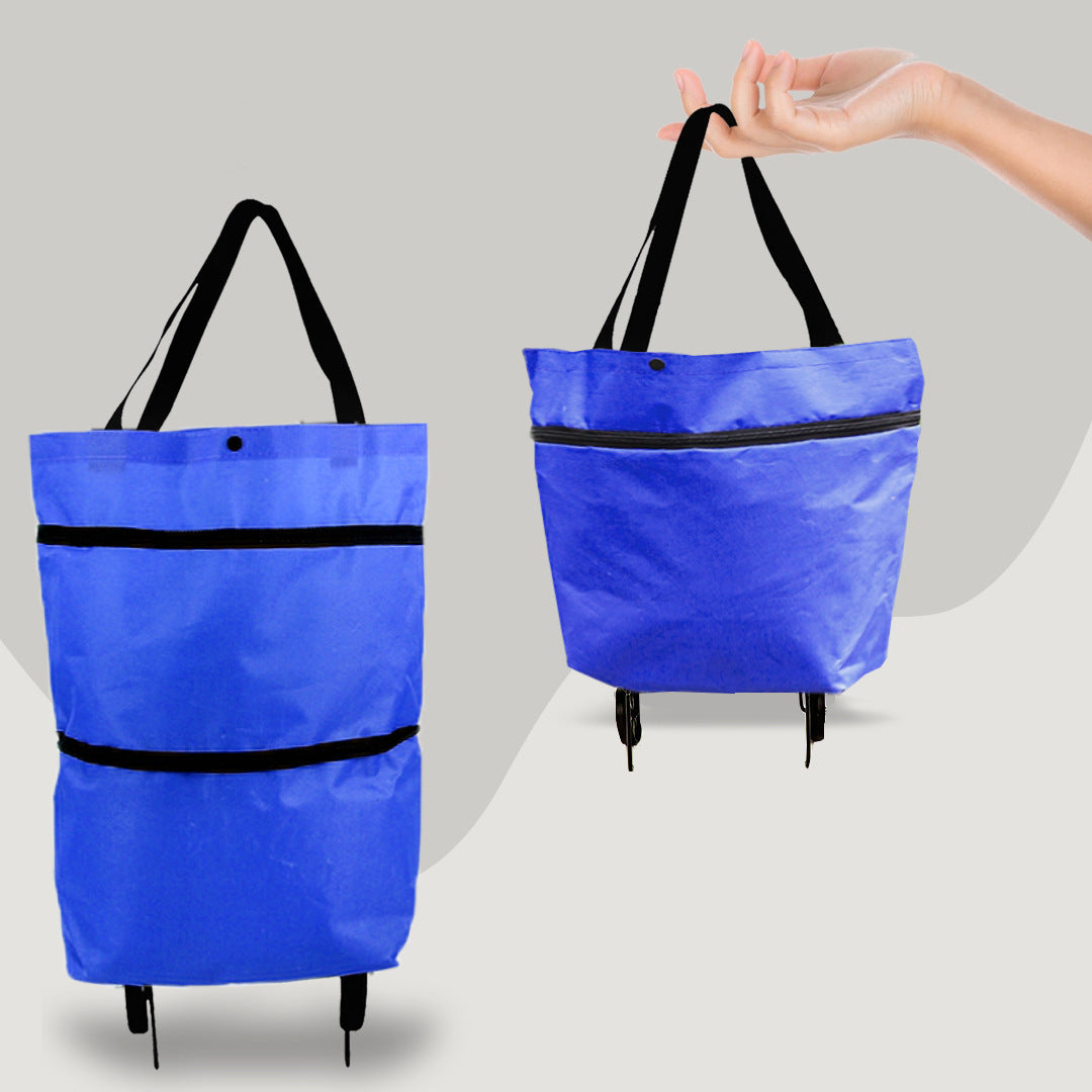 2 in 1 Foldable Shopping Cart with Wheels Premium Oxford Fabric Women dealsniper-net Blue