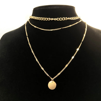 Women's Multilayer Necklace Ins Fashion Disc Necklace Jewelry Gym From House
