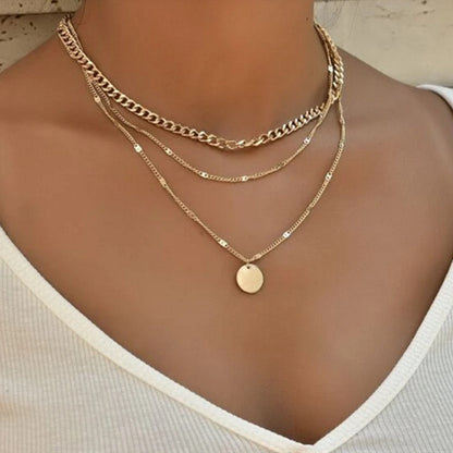 Women's Multilayer Necklace Ins Fashion Disc Necklace Jewelry Gym From House Gold 1PCS