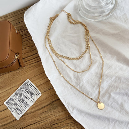 Women's Multilayer Necklace Ins Fashion Disc Necklace Jewelry Gym From House