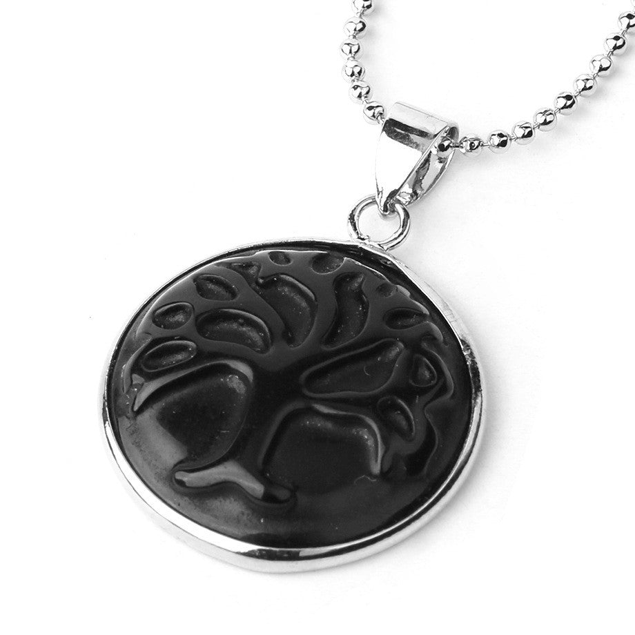 Tree of Life Carved Natural Stone Pendant Necklace Round Bead Jewelry dealsniper-net Section D 21cmto50cm