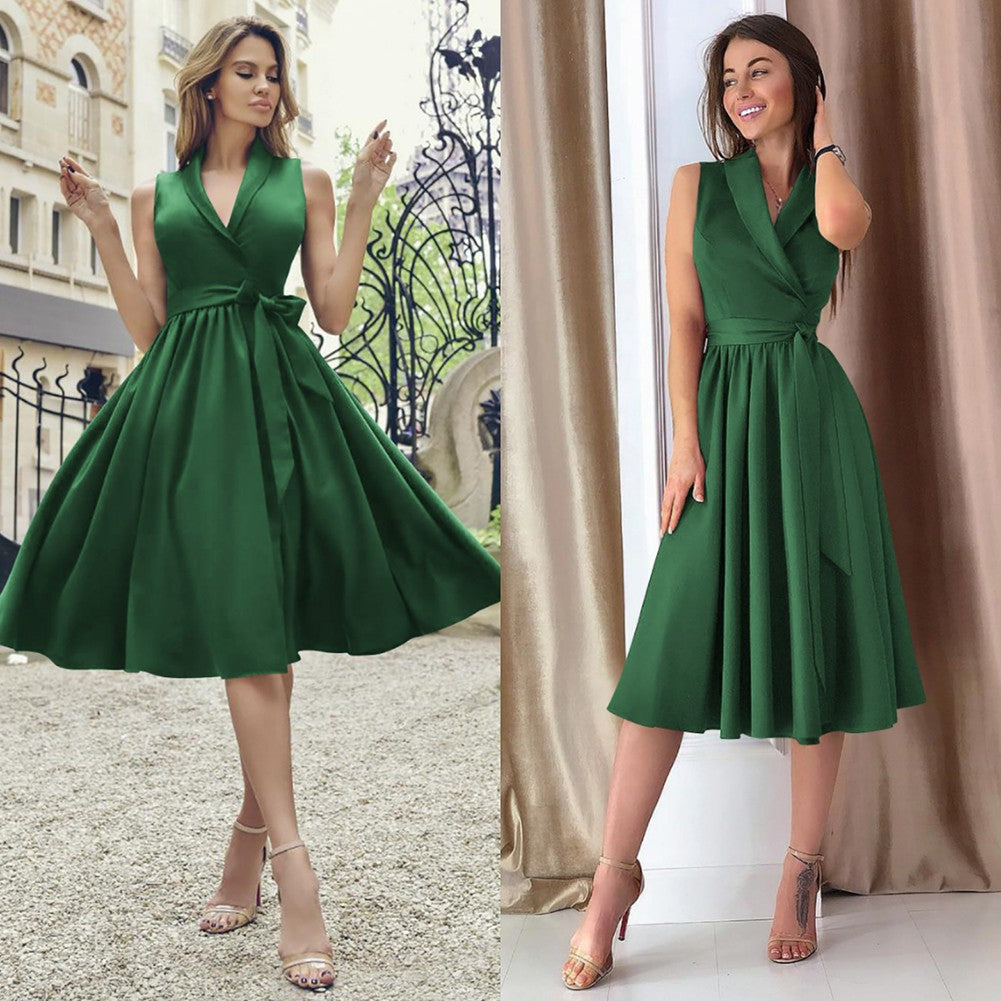 Dies Midi Dress Casual Sleeveless Belt Dress Female New Women dealsniper-net