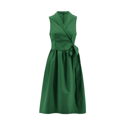 Dies Midi Dress Casual Sleeveless Belt Dress Female New Women dealsniper-net Green 2XL