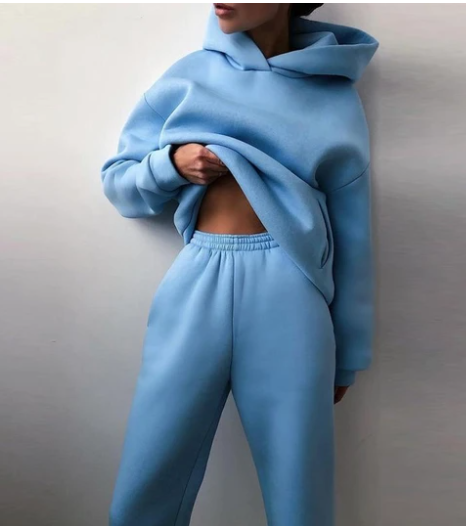 Women's Casual Hooded Sweater Two-piece Suit Clothes Hoodie Tracksuit Women DealSniper.net Blue 3XL