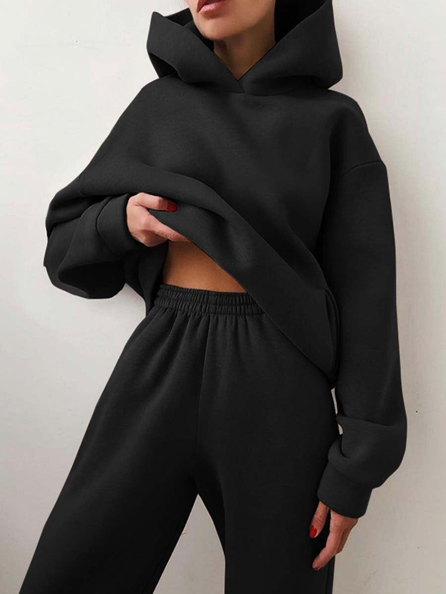 Women's Casual Hooded Sweater Two-piece Suit Clothes Hoodie Tracksuit Women DealSniper.net Black 3XL
