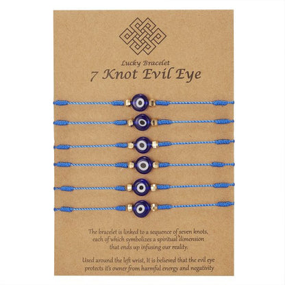 New 7-knot Evil Eye Bracelet 6 Pack Blue Eye Paper Card Bracelet Jewelry dealsniper-net 6 blue ropes