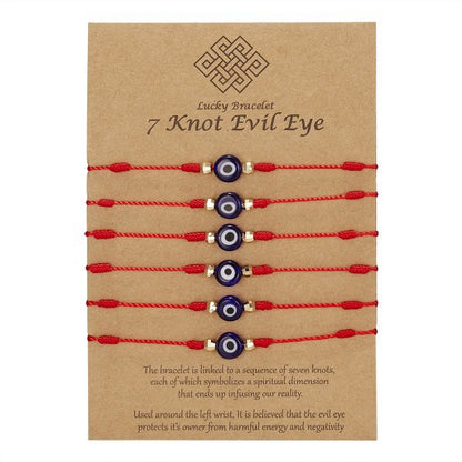 New 7-knot Evil Eye Bracelet 6 Pack Blue Eye Paper Card Bracelet Jewelry dealsniper-net 6 red ropes