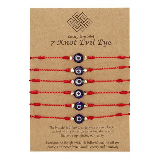 New 7-knot Evil Eye Bracelet 6 Pack Blue Eye Paper Card Bracelet Jewelry dealsniper-net 6 red ropes