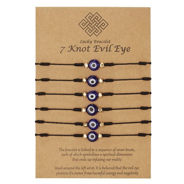 New 7-knot Evil Eye Bracelet 6 Pack Blue Eye Paper Card Bracelet Jewelry dealsniper-net 6 black ropes