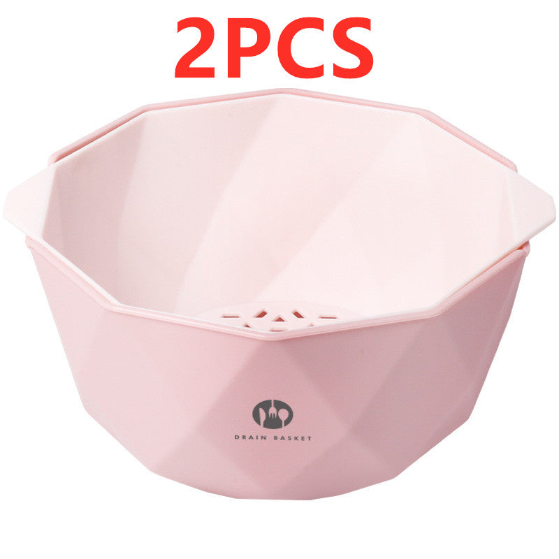 Double-Layer Vegetable Sink Plastic Drain Basket Kitchen DealSniper.net Pink L 2pcs