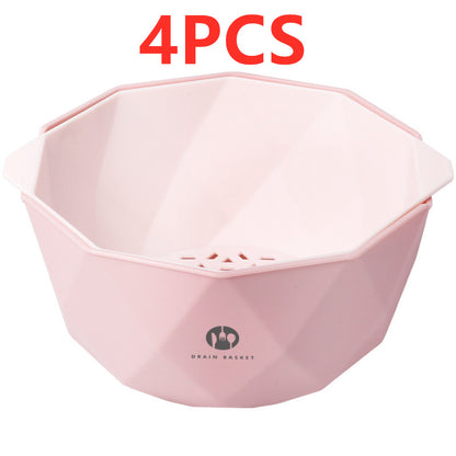 Double-Layer Vegetable Sink Plastic Drain Basket Kitchen DealSniper.net Pink L 4pcs