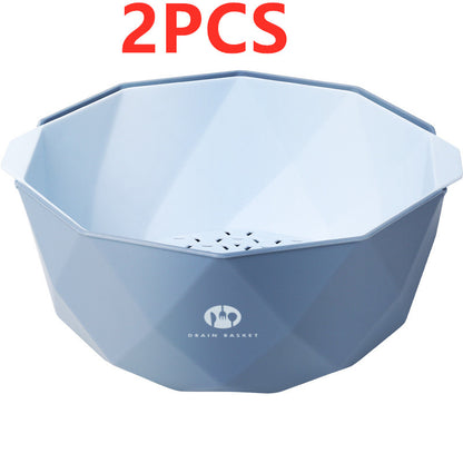 Double-Layer Vegetable Sink Plastic Drain Basket Kitchen DealSniper.net Blue L 2pcs