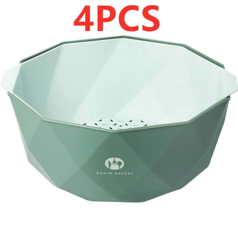 Double-Layer Vegetable Sink Plastic Drain Basket Kitchen DealSniper.net Green L 4pcs
