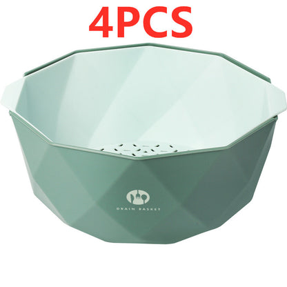 Double-Layer Vegetable Sink Plastic Drain Basket Kitchen DealSniper.net Green L 4pcs