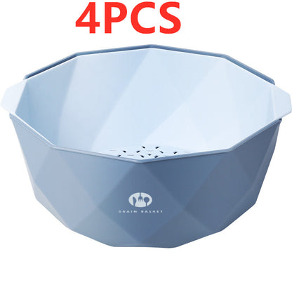 Double-Layer Vegetable Sink Plastic Drain Basket Kitchen DealSniper.net Blue L 4pcs