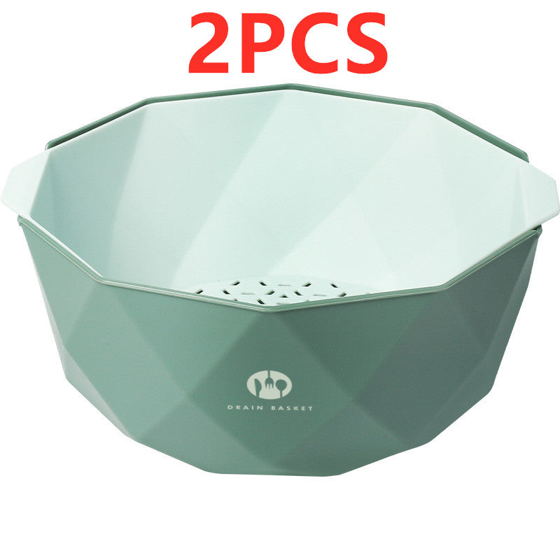 Double-Layer Vegetable Sink Plastic Drain Basket Kitchen DealSniper.net Green L 2pcs