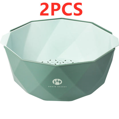 Double-Layer Vegetable Sink Plastic Drain Basket Kitchen DealSniper.net Green L 2pcs